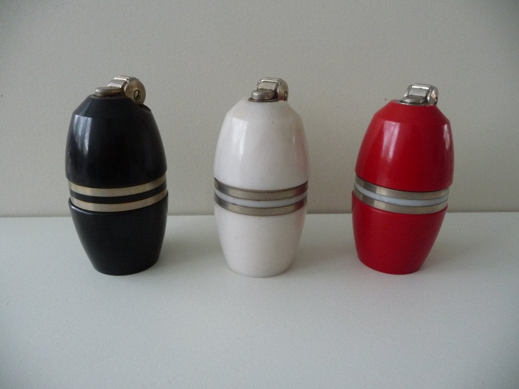 3 POPPELL tafelaanstekers 60-jaren, kleur rood, wit en zwart, Ophalen of Verzenden, Zo goed als nieuw, Aansteker