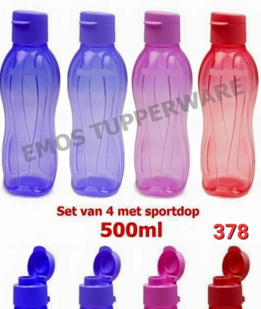 Tupperware Eco Bottles / EcoFles 500ml (set van 4), Overige kleuren, 500 ml, Nieuw, Ophalen of Verzenden