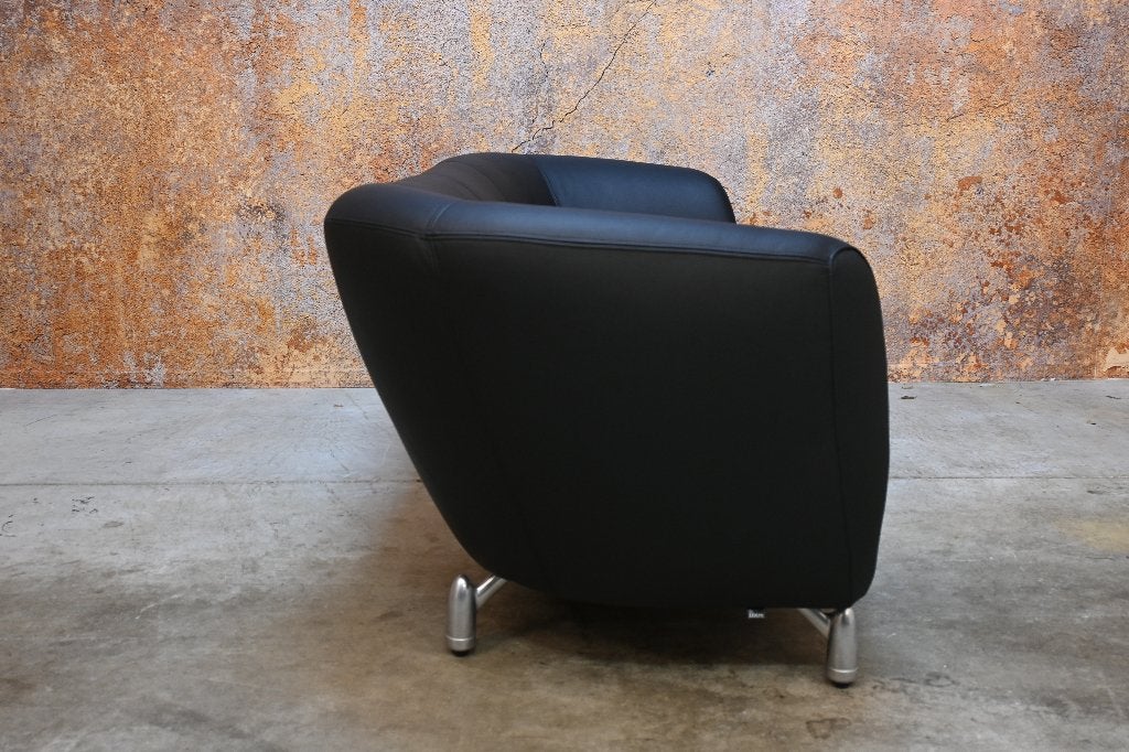 NIEUWbeklede zwarte leren Leolux Pupilla design bank, Leolux, Leolux, Driepersoons, 75 tot 100 cm