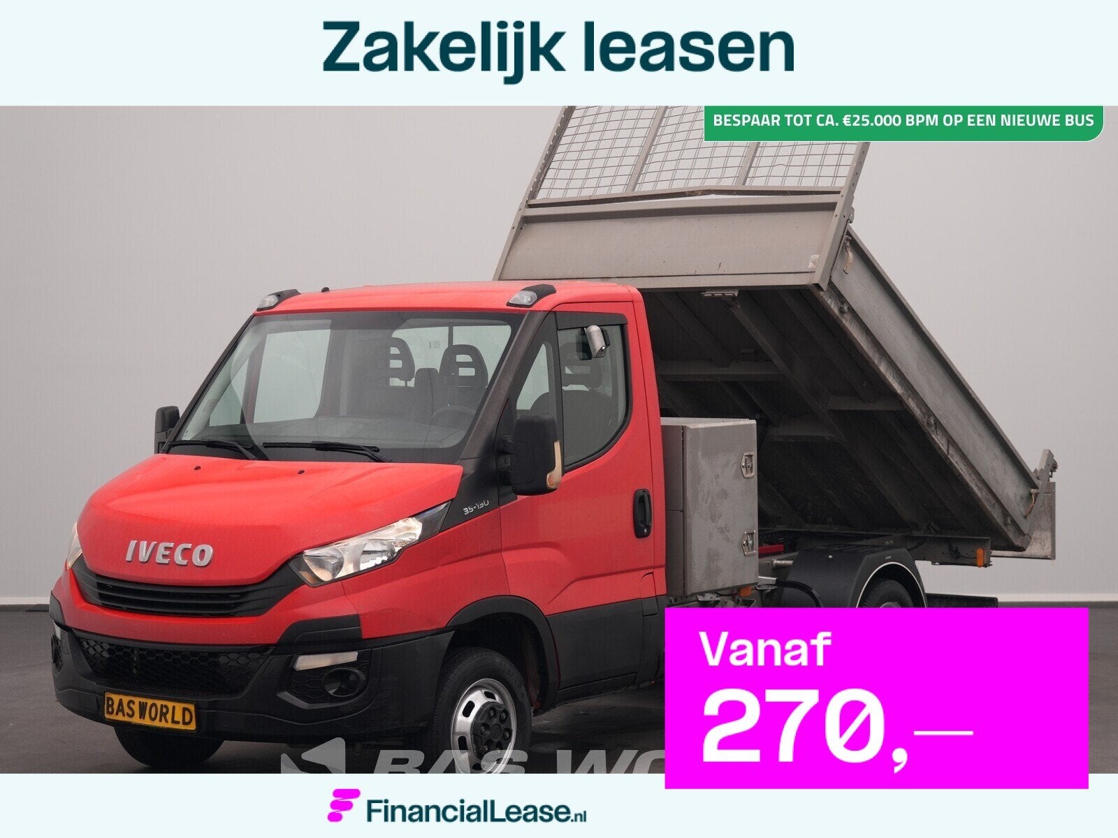 Iveco Daily 35C12 Kipper met Kist Dubbellucht 3,5t Trekhaak, Gebruikt, Euro 6, Iveco, Leder