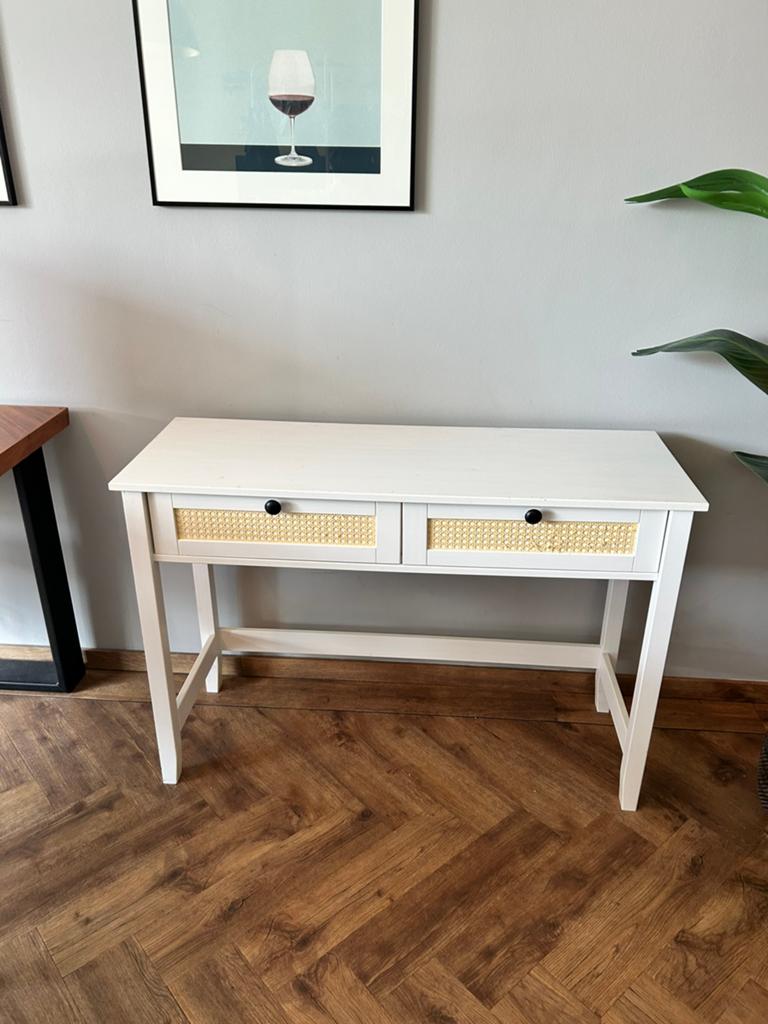 Witte sidetable met rotan lades, Huis en Inrichting, Tafels | Sidetables, Ophalen, Gebruikt, 100 tot 150 cm, 25 tot 50 cm