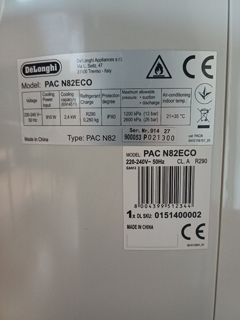 De'Longhi PAC N82ECO Mobiele Airco - Koelen en Ontvochtigen, Ophalen, Afstandsbediening, 3 snelheden of meer, Zo goed als nieuw