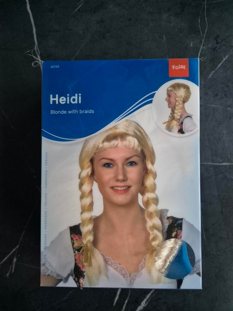 Heidi blonde pruik met vlechten - Carnaval/Verkleed, Ophalen of Verzenden, Nieuw, Accessoires