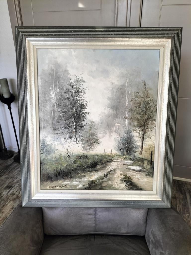 H.J Ernens Olieverf op Doek - Mysterieus Boslandschap, Antiek en Kunst, Ophalen