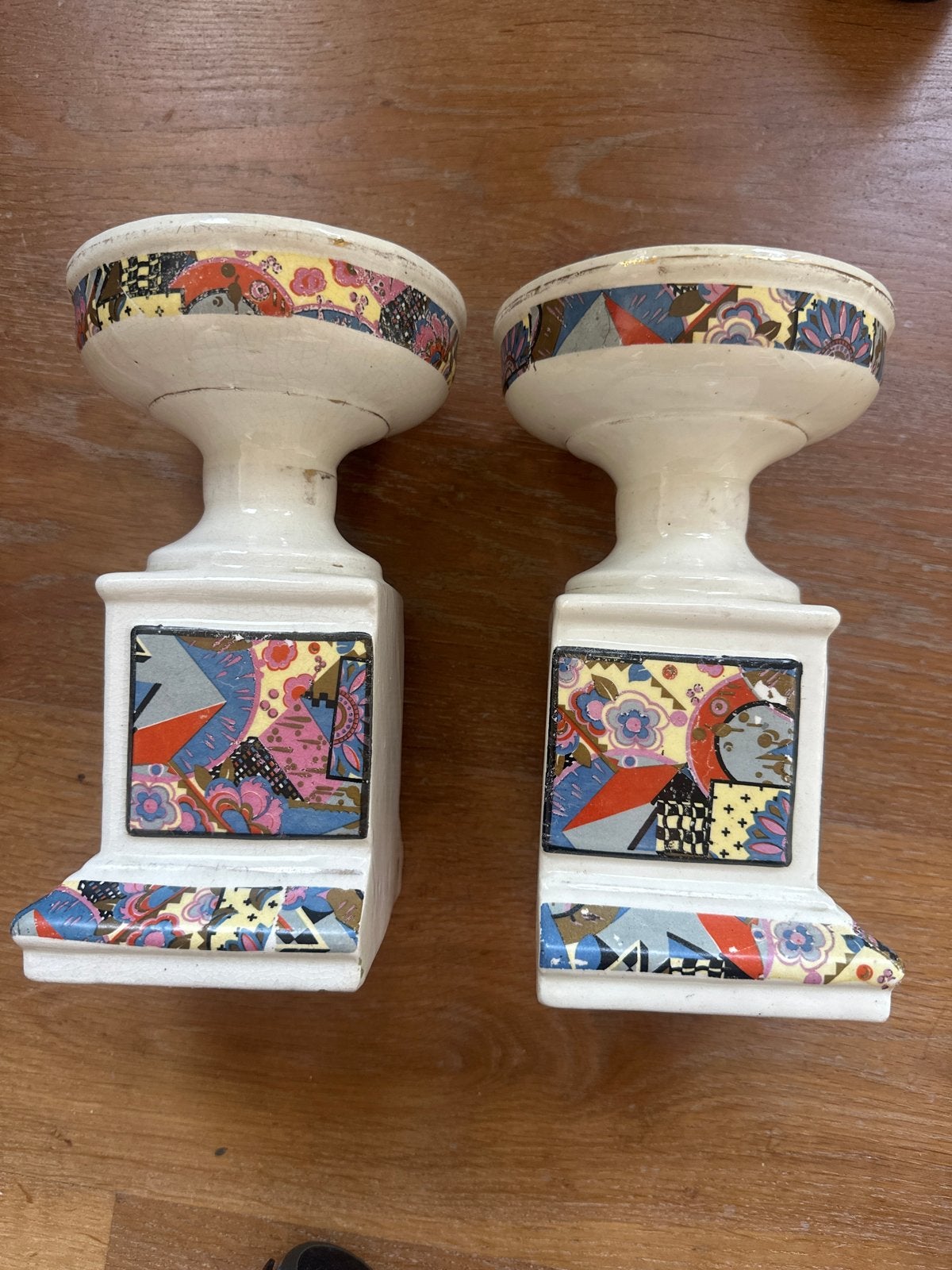 Decoratieve Kandelaars met Abstract Design - Set van 2, Antiek en Kunst, Antiek | Kandelaars, Ophalen, Keramiek of Aardewerk