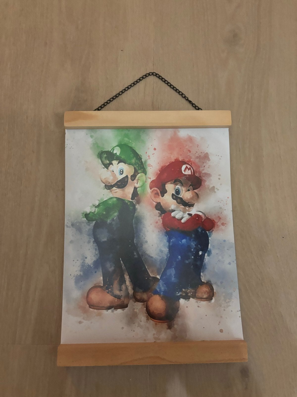 Super Mario en Luigi poster - Waterverf stijl, Minder dan 50 cm, Ophalen of Verzenden, Zo goed als nieuw, Foto of Poster