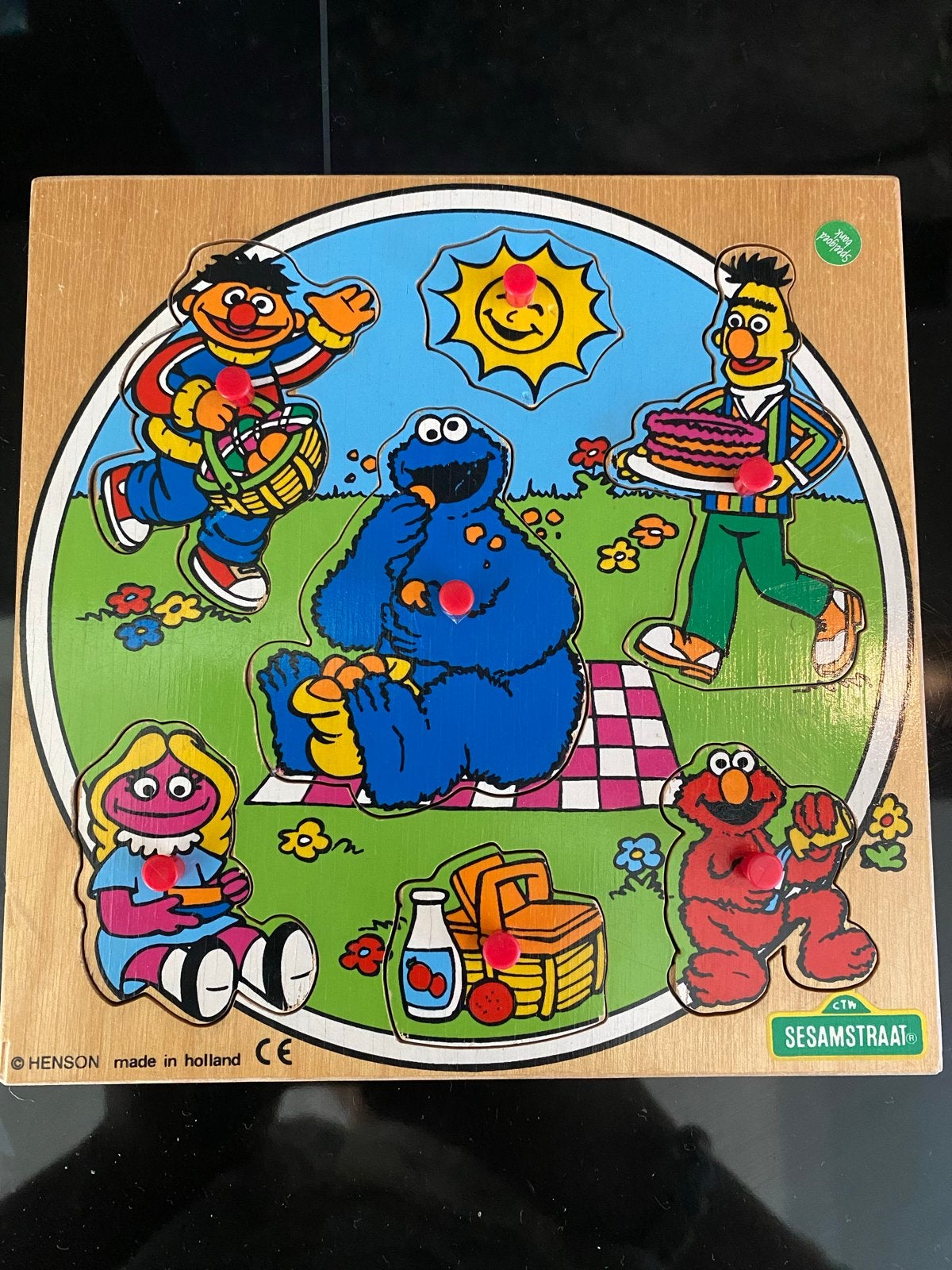 Sesamstraat Houten Puzzel met Koekiemonster en vrienden, 2 tot 4 jaar, Gebruikt, Ophalen of Verzenden, Van hout