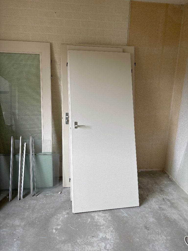 6 Klassieke Binnendeuren Off-White met Glas en Kozijn, Ophalen, Gebruikt, 80 tot 100 cm, Binnendeur