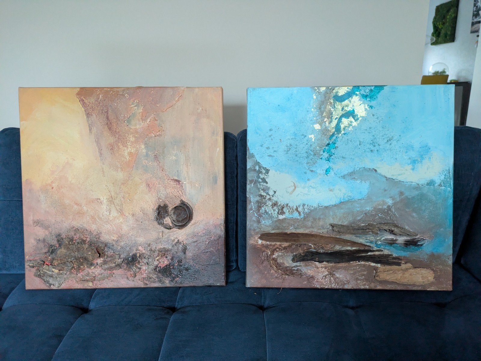 Duo schilderijen 2x 50x50 cm met textuur, Ophalen