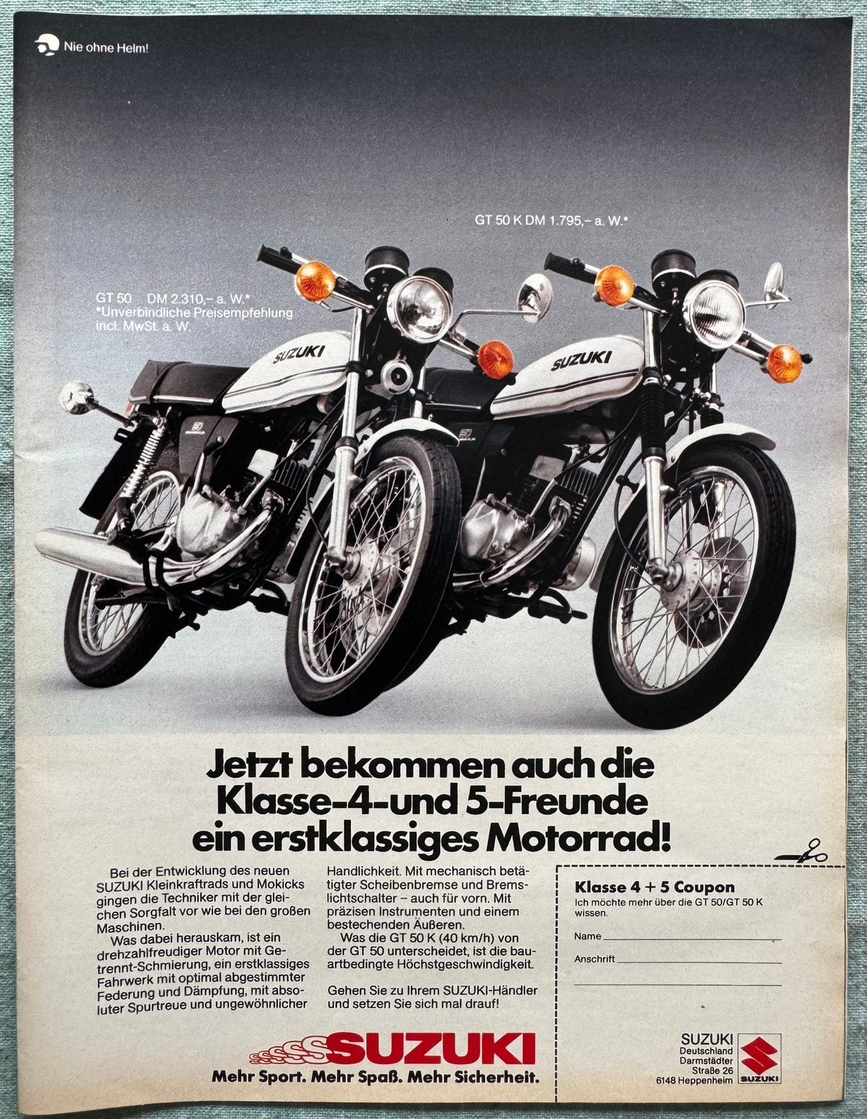 Advertentie 1978 Suzuki GT50 en GT50 K, Verzenden, Zo goed als nieuw, Motoren