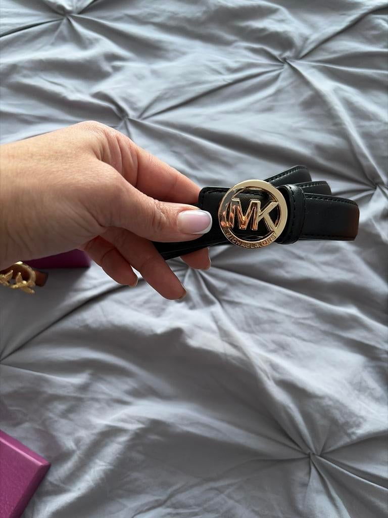 Zwarte Michael Kors riem met gouden gesp, Minder dan 3 cm, Zwart, 90 tot 100 cm, Heupriem