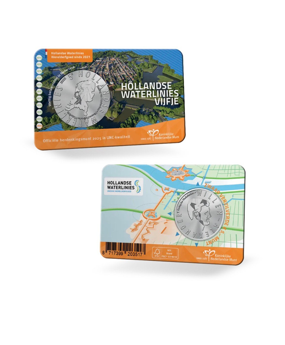 Hollandsche Waterlinie vijfje 2025 - UNC coincard, Ophalen of Verzenden, Euro's, Losse munt, Zilver