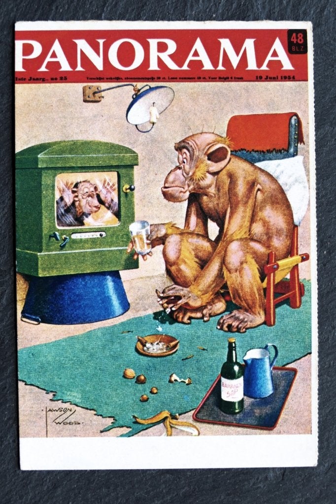 Reclame 60 jaar Panorama 1954, tijdschrift, aap, Lawson Wood, Verzamelen, Verzenden, 1940 tot 1960, Ongelopen, Overige soorten