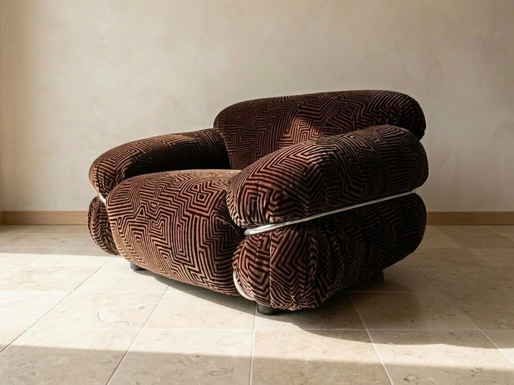 Cassina Sesann fauteuil van Gianfranco Frattini stof Dedar, Ophalen, Gebruikt, 75 tot 100 cm, 75 tot 100 cm