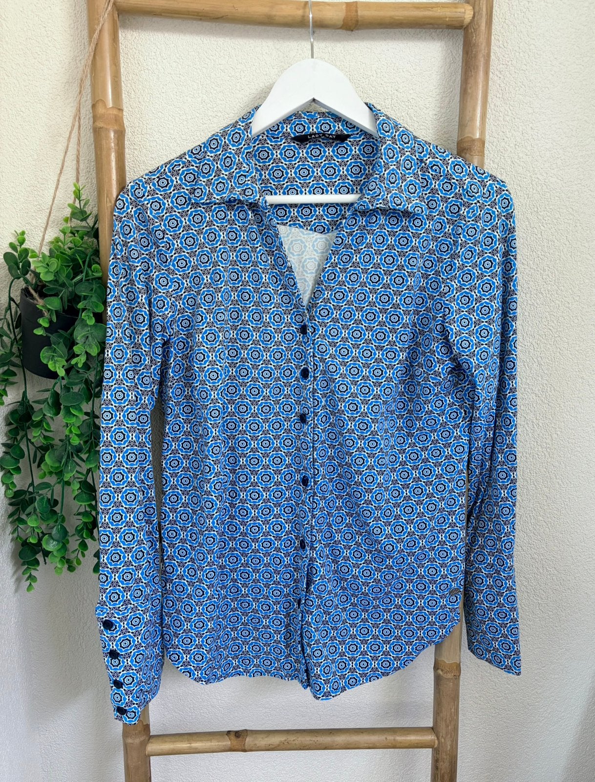 Lady Day travelstof blouse maat M, Ophalen of Verzenden, Zo goed als nieuw, Maat 38/40 (M), Blauw