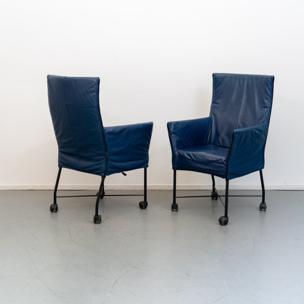 Montis chaplin stoelen Blauw leder met Flex Rug, Huis en Inrichting, Stoelen, Niet ingevuld, Zo goed als nieuw, Niet ingevuld