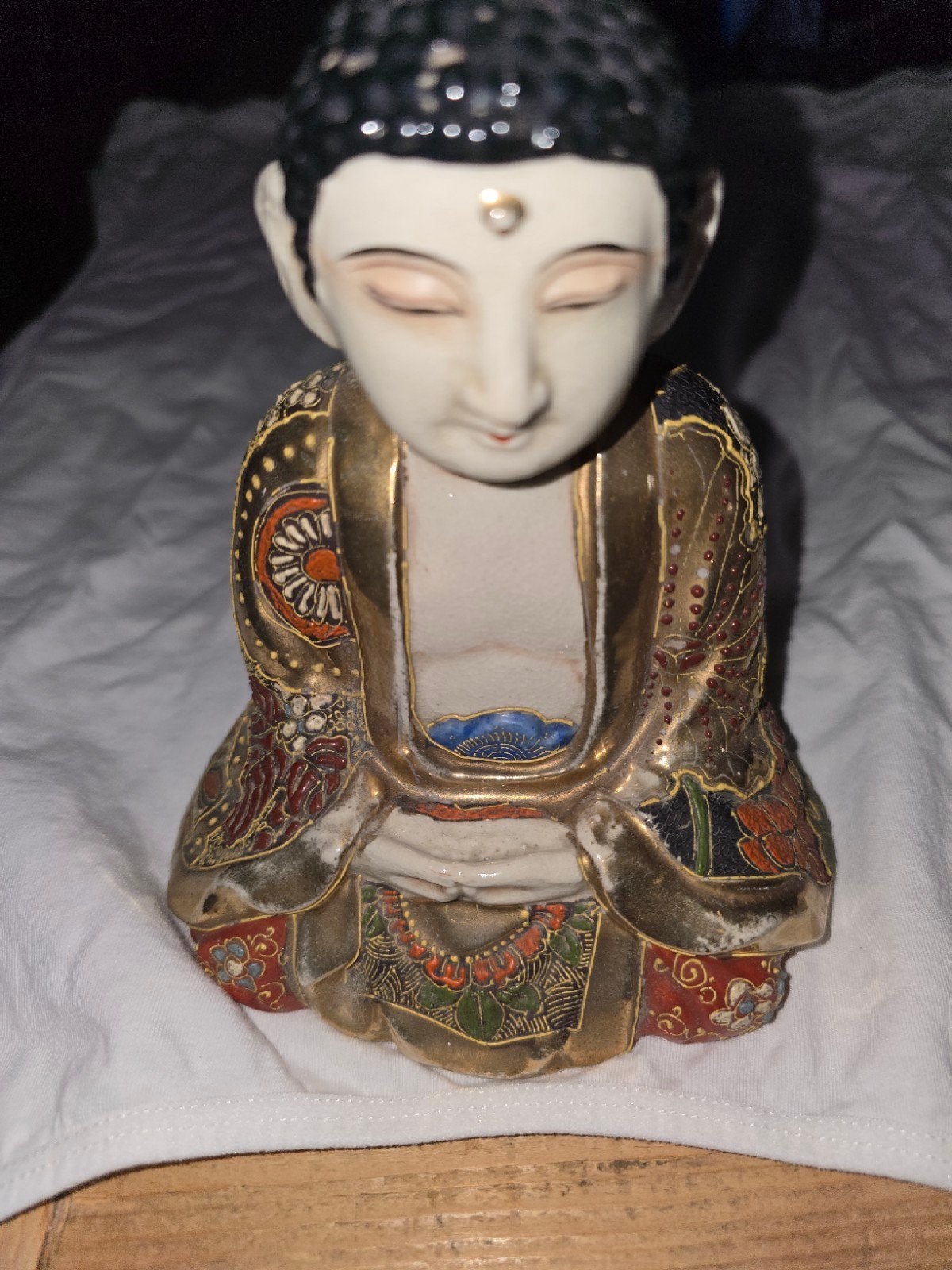 Antiek Japans Satsuma Moriage Amida Boeddha Beeldje, Ophalen