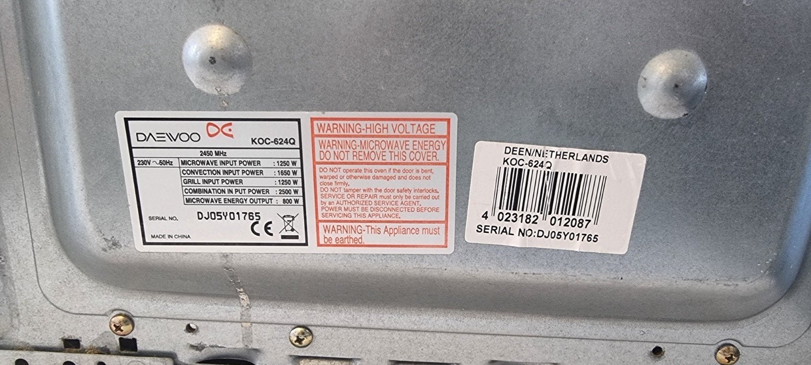 Daewoo KOC-624Q Combimagnetron - Zilver, Witgoed en Apparatuur, Ophalen, Combimagnetron, Gebruikt, Draaiplateau