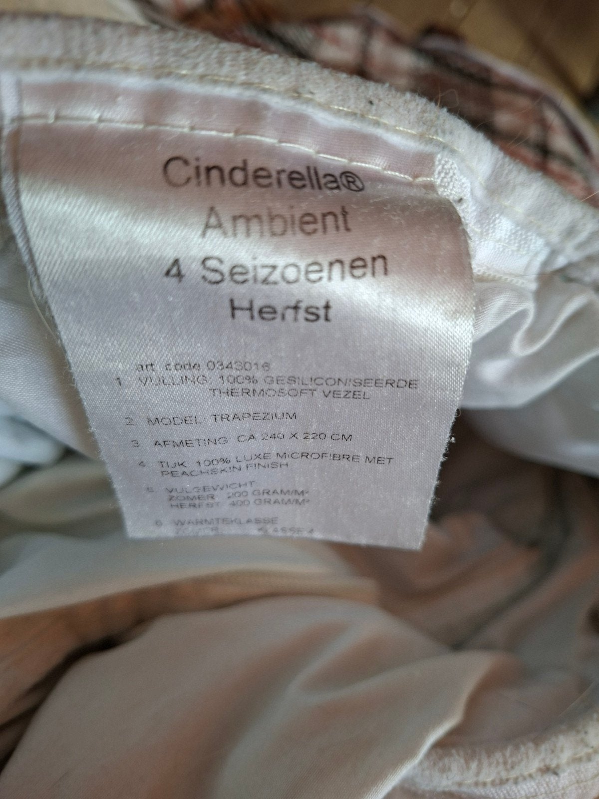 Cinderella 4-seizoenen dekbed met rits 240x220 wasbaar, Ophalen