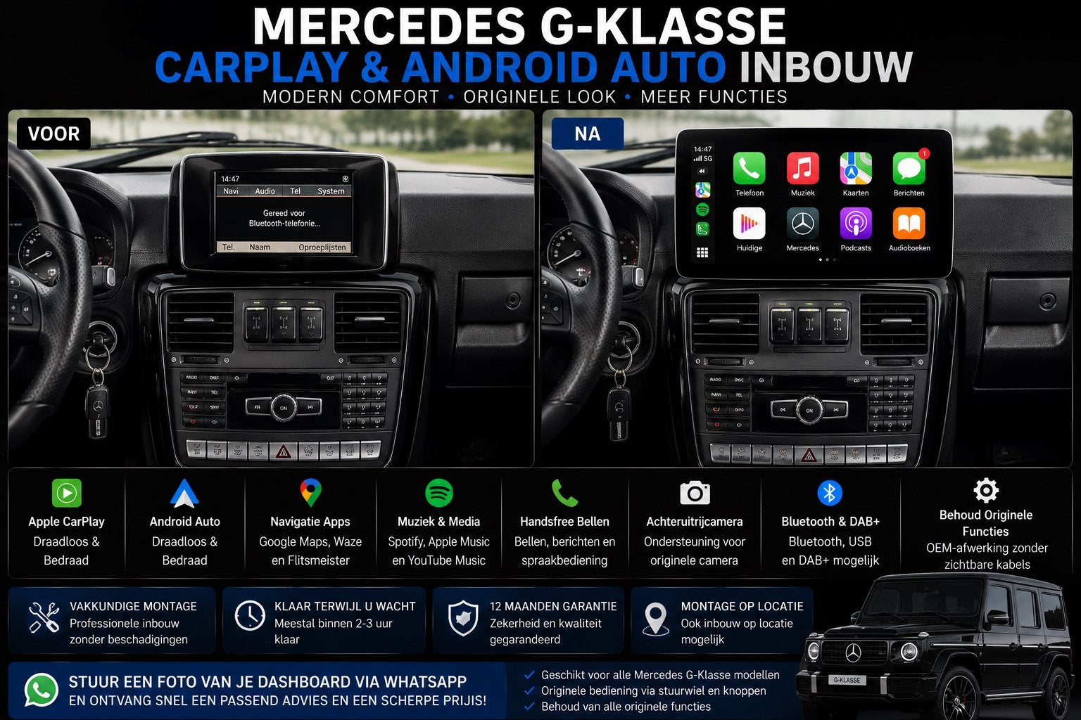 Mercedes G-Klasse CarPlay & Android Auto Inbouw, Auto diversen, Autoradio's, Ophalen, Nieuw