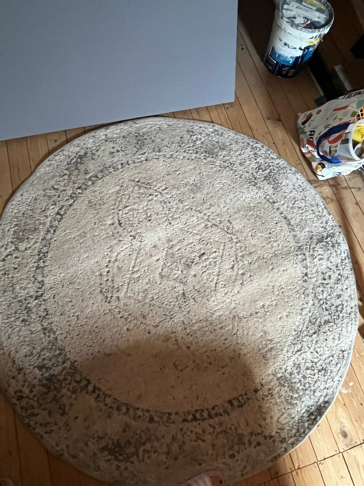 Mooi rond vloerkleed * print, Ophalen of Verzenden, Gebruikt, Grijs, Rond