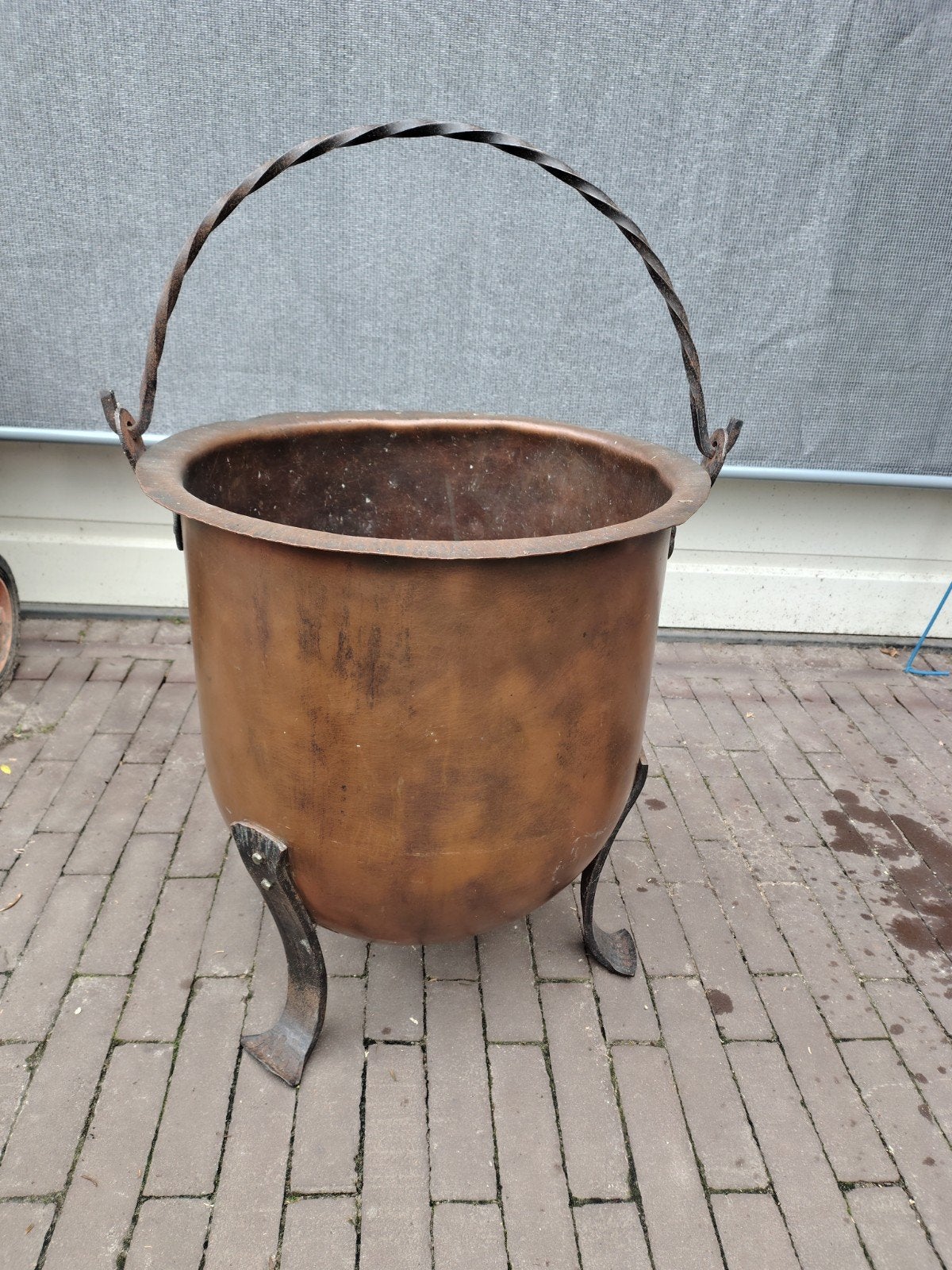 Antieke Koperen Ketel met Smeedijzeren Handvat en Poten, Antiek en Kunst, Ophalen, Koper