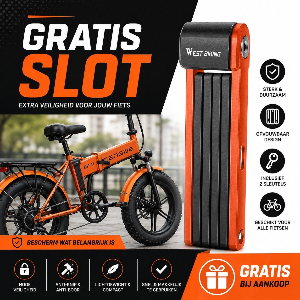 Anti-Diefstal Vouwslot voor Fietsen, Ophalen of Verzenden, Nieuw, Batterij