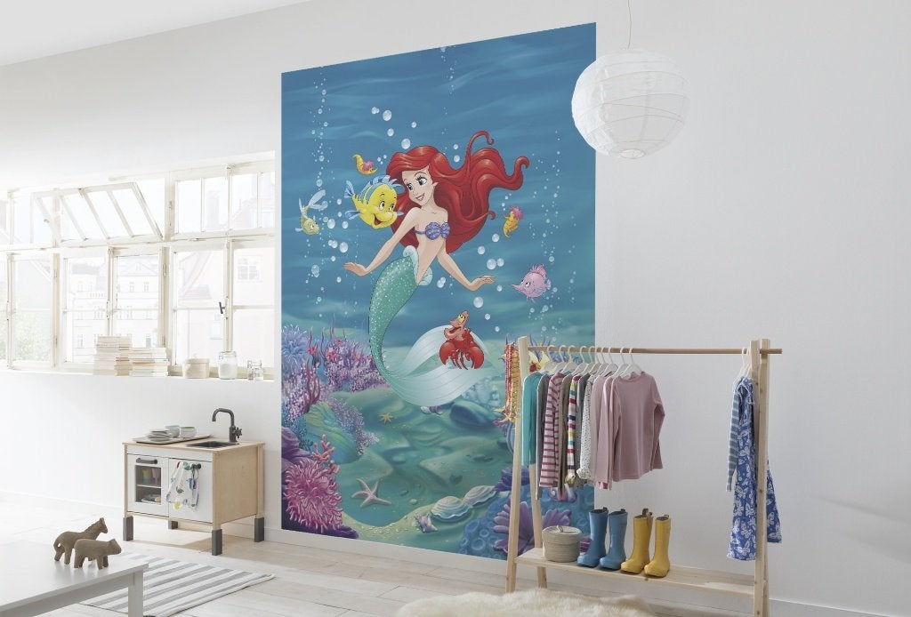 Disney Princess Ariel Behang 184x254 cm - Gratis Verzending, Komar, 5 tot 10 m², Papierbehang, Meerkleurig