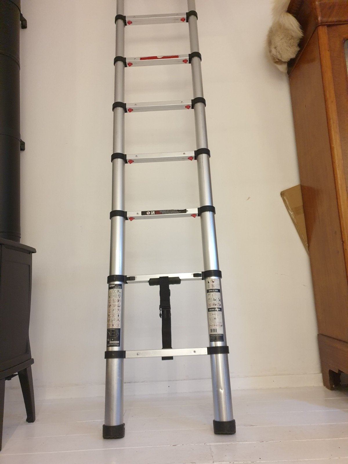 Ferm telescopische ladder 260 cm hoog, Doe-het-zelf en Verbouw, Ophalen, Zo goed als nieuw, Ladder, Opvouwbaar of Inschuifbaar
