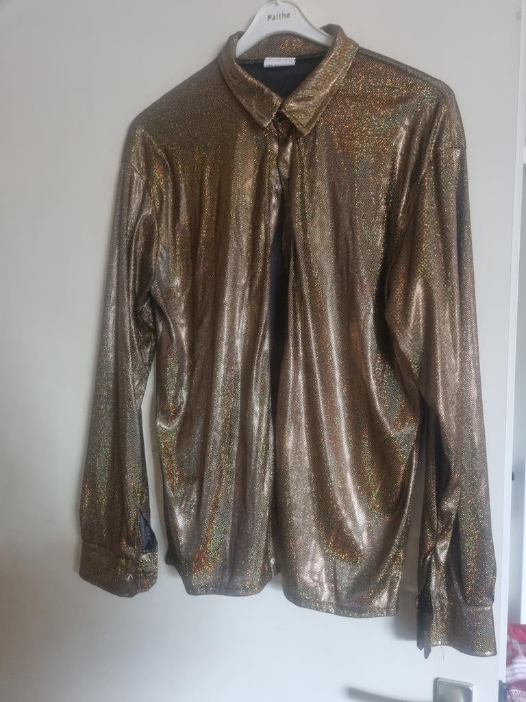 Feestelijke gouden blouse met glitters - Maat XL, Overige kleuren, Ophalen of Verzenden, Zo goed als nieuw, Maat 46/48 (XL) of groter