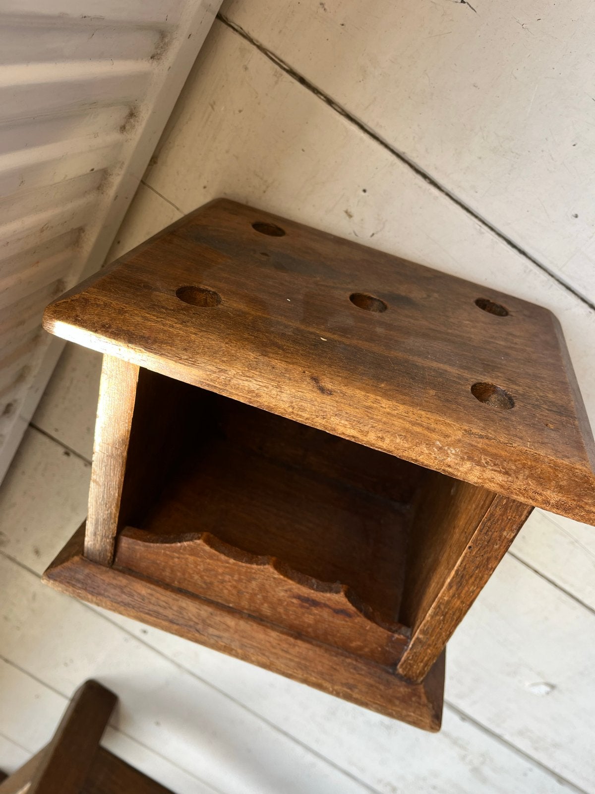 Vintage houten pijpenrek met opbergvak, Antiek en Kunst, Ophalen