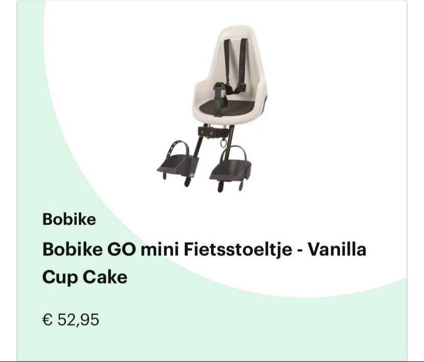 Bobike GO mini Fietsstoeltje - Vanilla Cup Cake, Ophalen, Voetsteuntjes, Zo goed als nieuw, Voorzitje