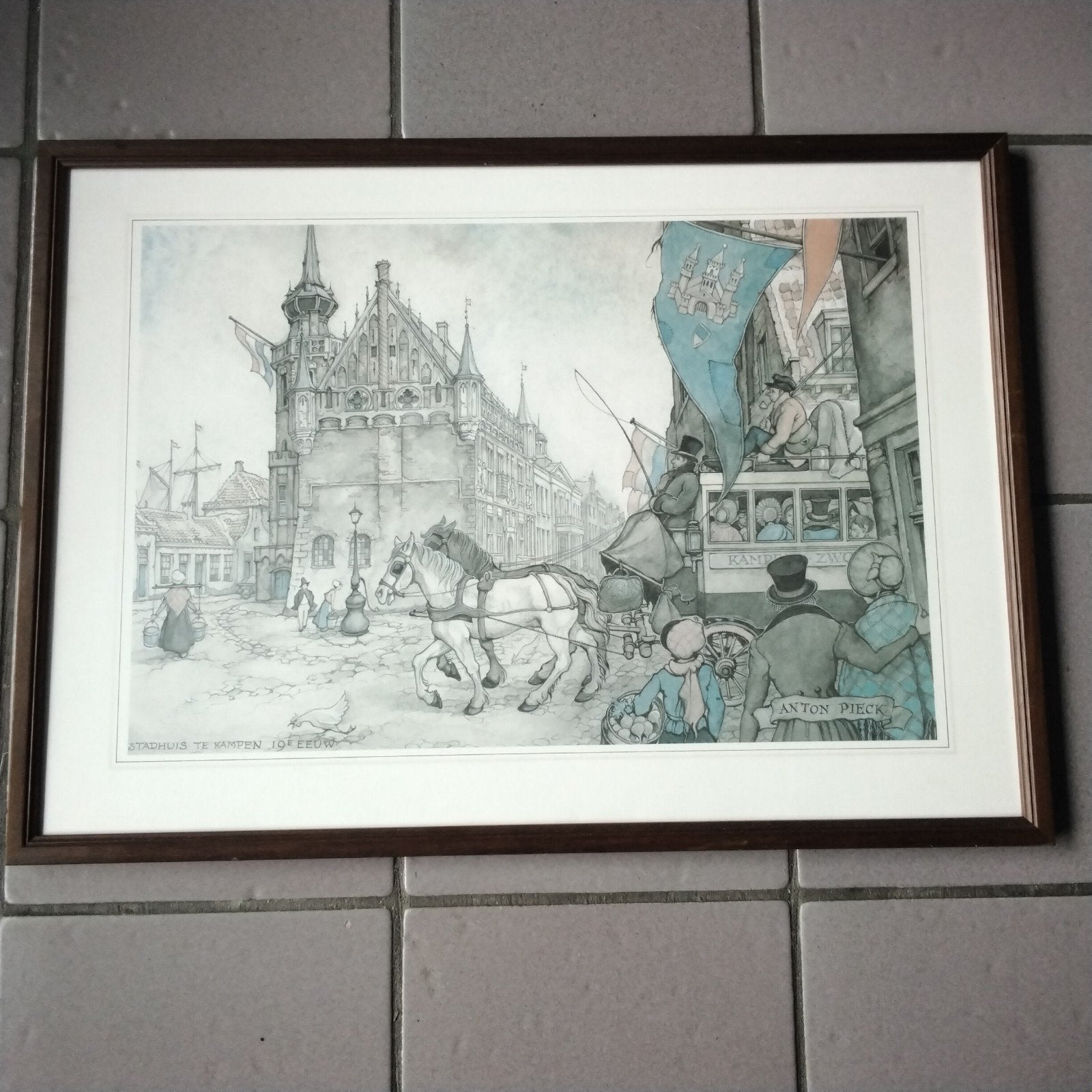 Anton Pieck prent " stadhuis  kampen", Antiek en Kunst, Ophalen