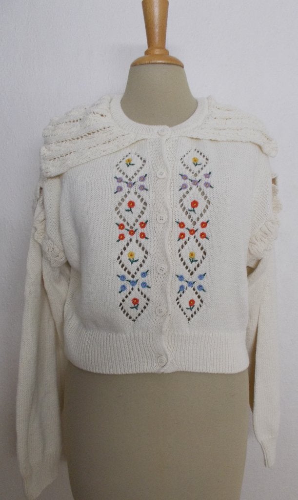 100% katoenen folklore beige vestje met borduursels! L, Ophalen of Verzenden, Zo goed als nieuw, Maat 42/44 (L), Beige