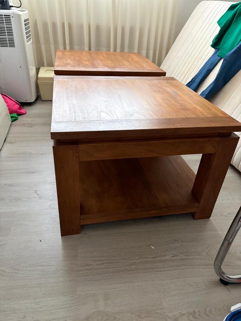 Set van 2 teak houten salontafels, Huis en Inrichting, Tafels | Salontafels, Gebruikt, Vierkant, Minder dan 50 cm, Overige houtsoorten