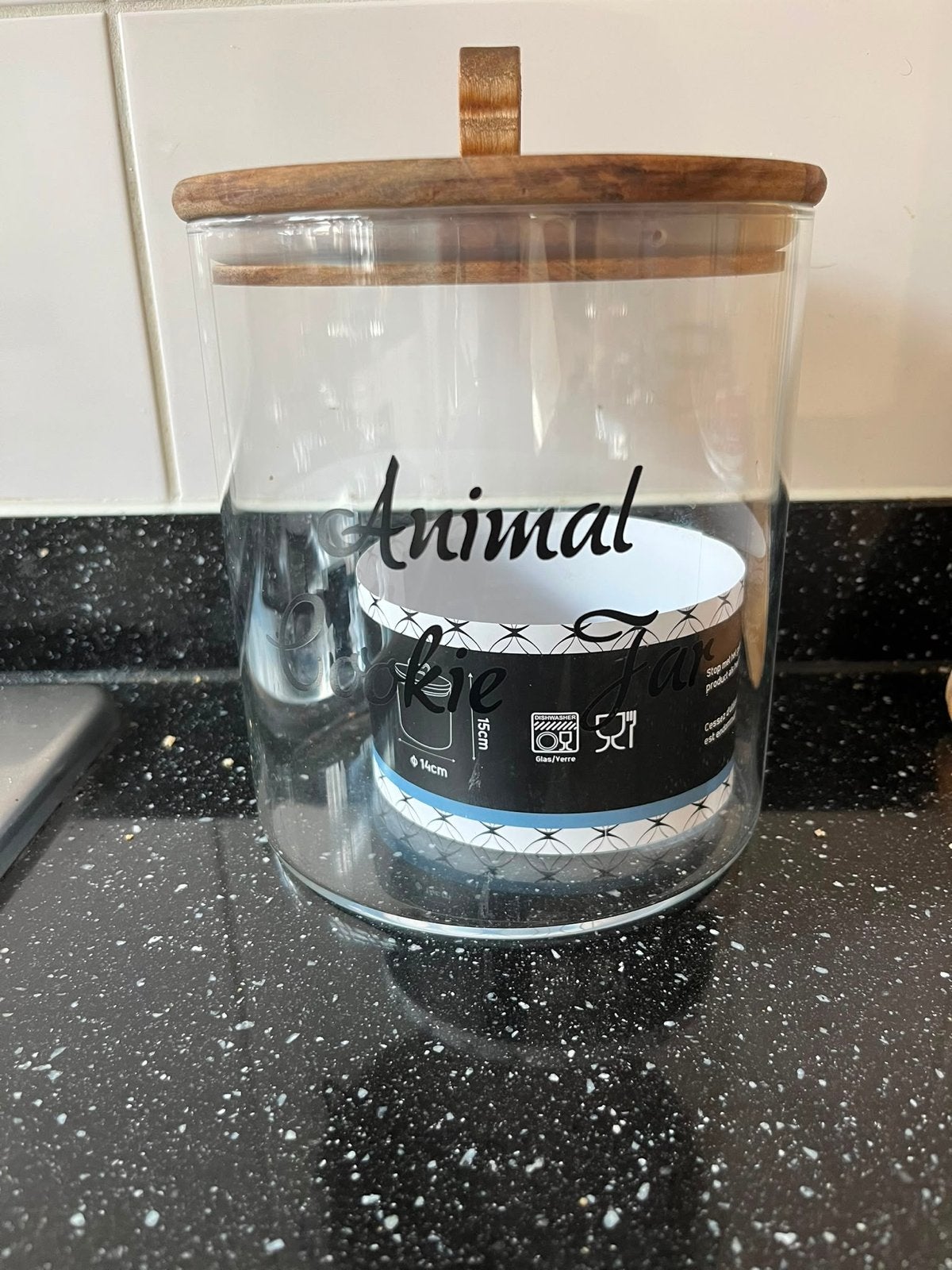 Glazen voorraadpot met houten deksel - Animal Cookie Jar, Huis en Inrichting, Keuken | Keukenbenodigdheden, Glas, Ophalen of Verzenden