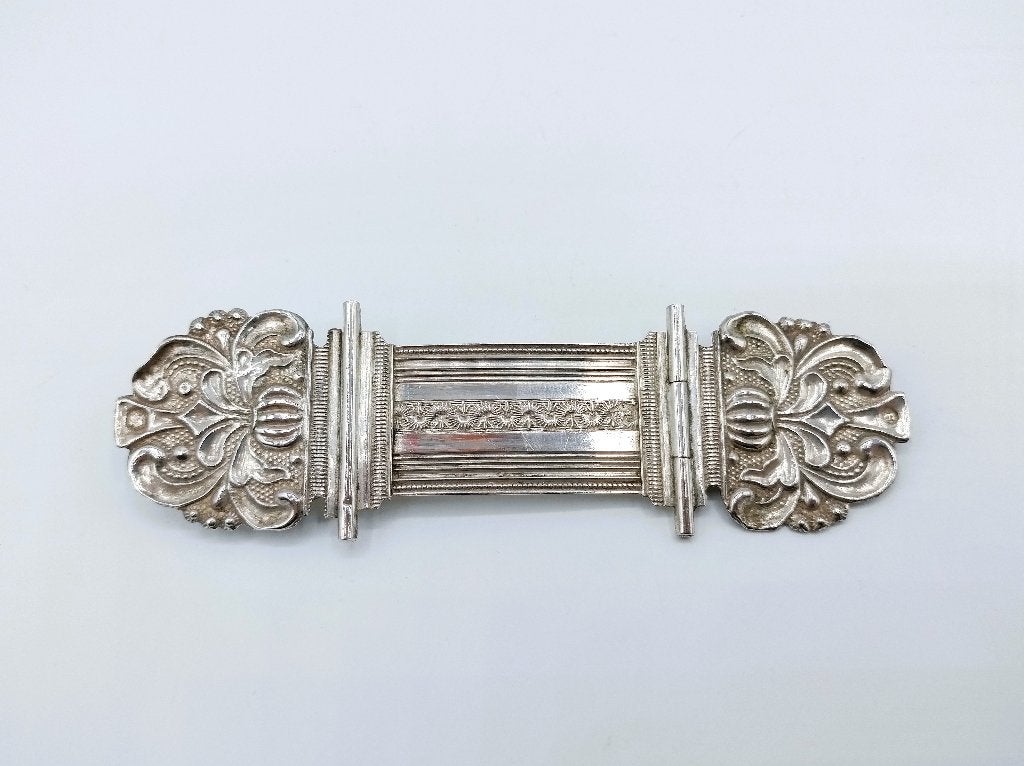 Zilveren bijbelslot broche, J. Kooiman, Schoonhoven, 1866, Verzenden, Zilver, Broche