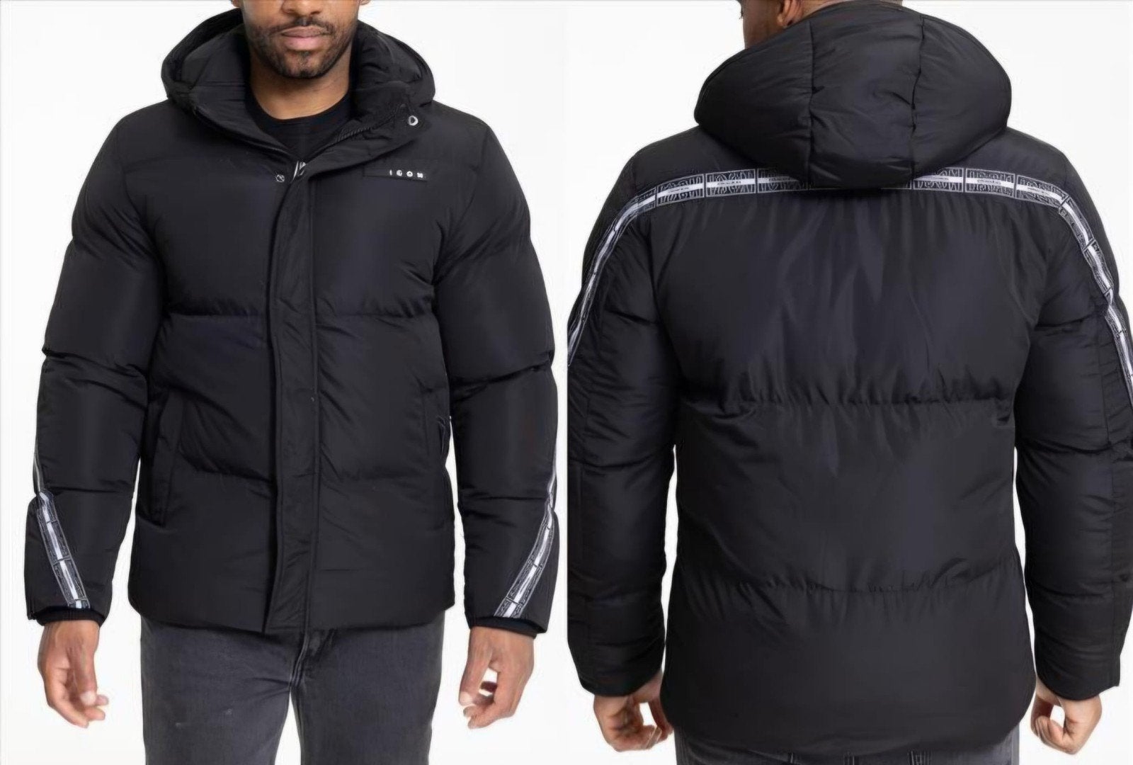 Zwarte gewatteerde jas met capuchon merk icon nieuw maat s e, Kleding | Heren, Jassen | Winter, Ophalen, Zwart, Nieuw, Icon