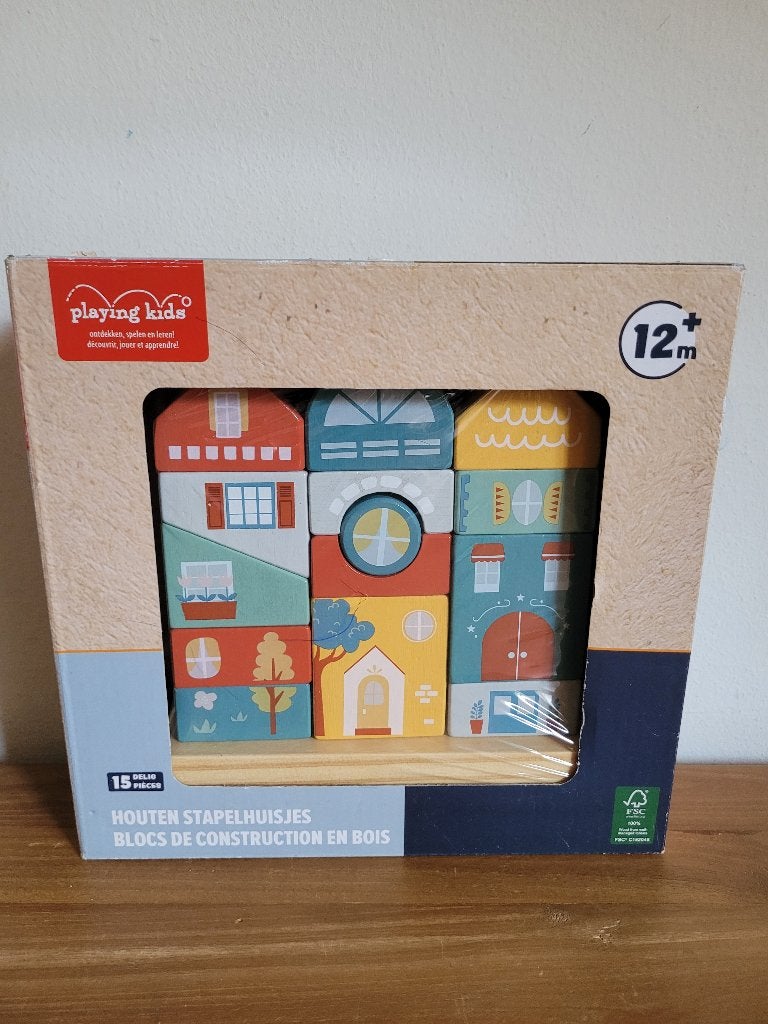 Houten Stapelhuisjes. Playing Kids. Nieuw, Ophalen of Verzenden, Nieuw, Ontdekken