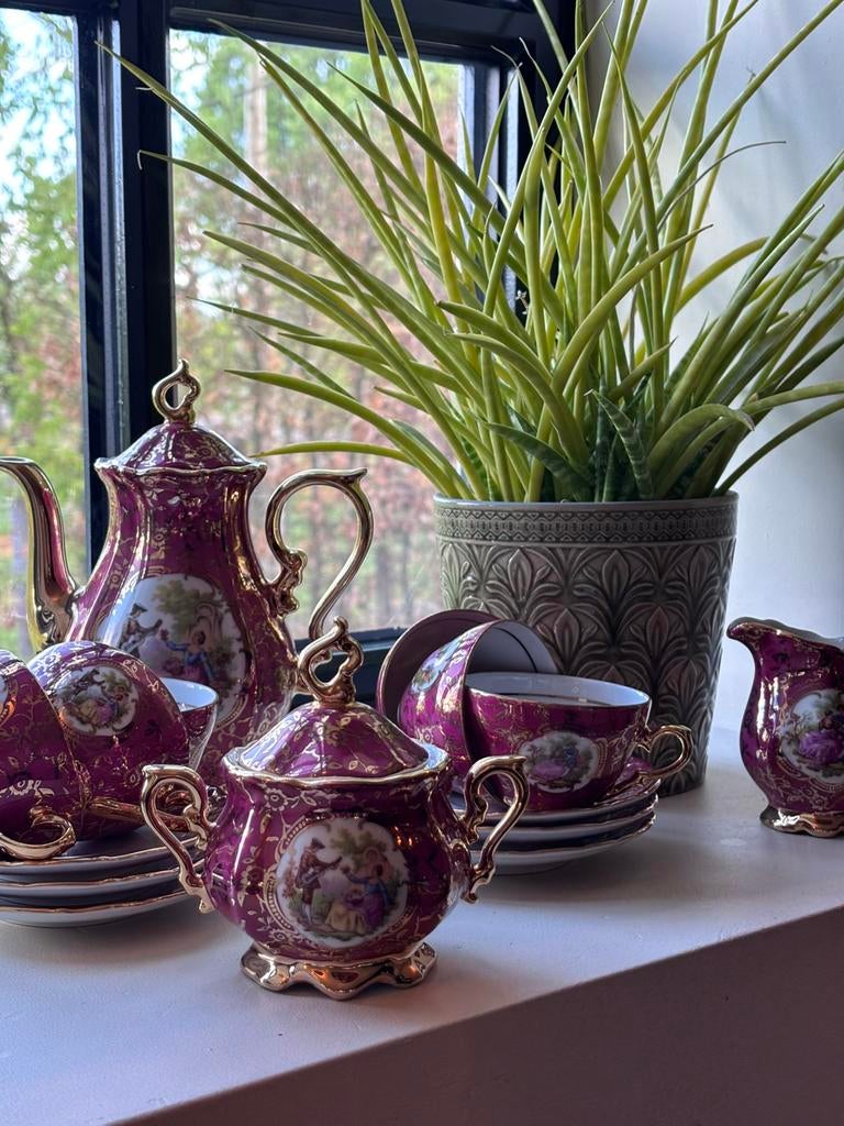 Vintage antiek servies Bavaria, 24k goud, barok, Ophalen
