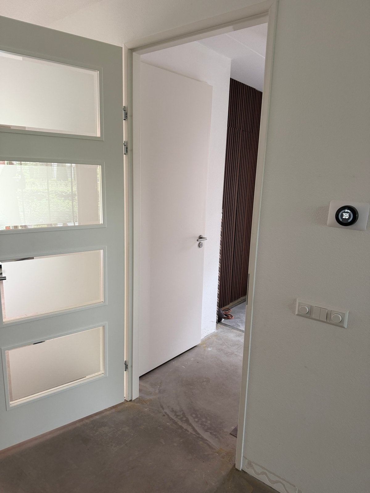 Binnendeur met opdek kozijn en glaspanelen, Doe-het-zelf en Verbouw, Deuren en Horren, Ophalen, Gebruikt, 80 tot 100 cm, 215 cm of meer