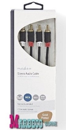 Stereo audiokabel, RCA male - RCA male, 5 m, 24K Verguld, Nedis, Nieuw, 5 tot 10 meter, Info@marbeco.nl