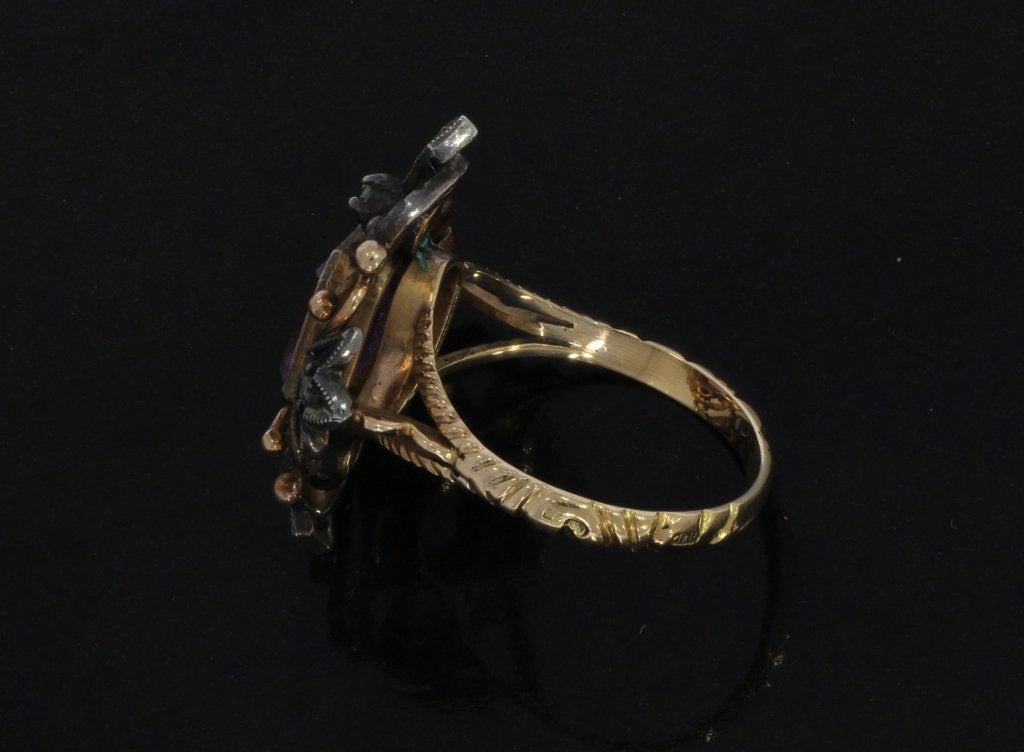 Diamanten amethist 14k gouden antieke ring dame fraai, Sieraden, Tassen en Uiterlijk, Antieke sieraden, Ophalen of Verzenden, Goud
