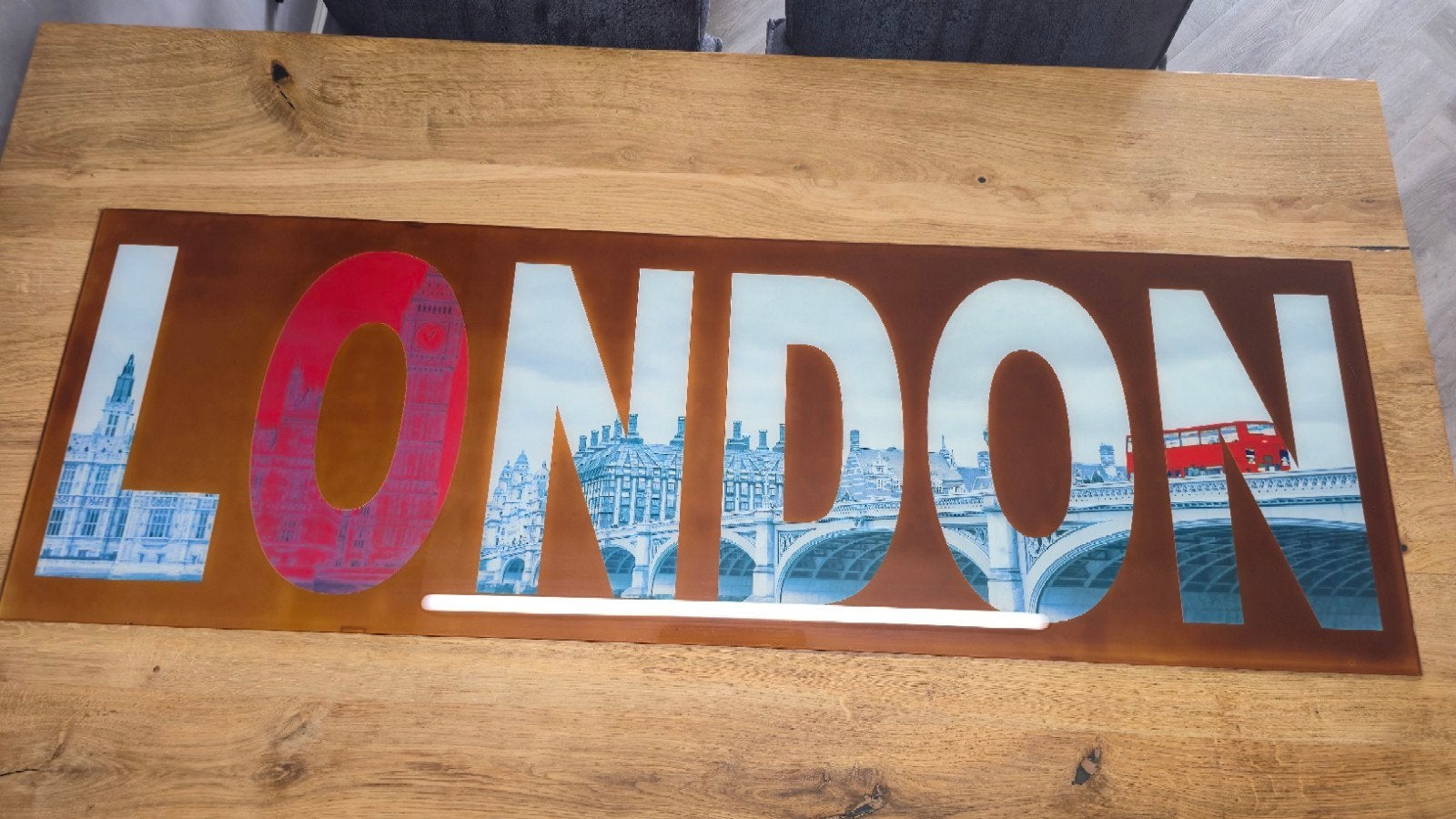 Glasplaat wanddecoratie London - Stijlvolle wandplaat, Huis en Inrichting, Ophalen, Gebruikt, Achter glas, Meerkleurig