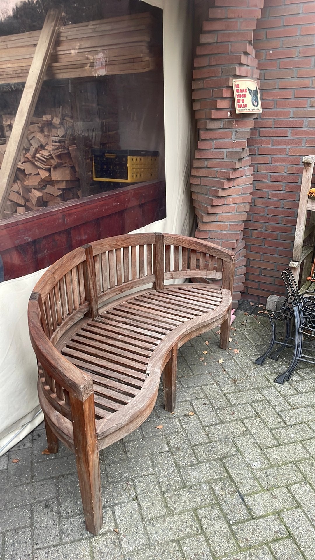 Teakhouten bank half rond, Ophalen of Verzenden, Gebruikt, Teakhout