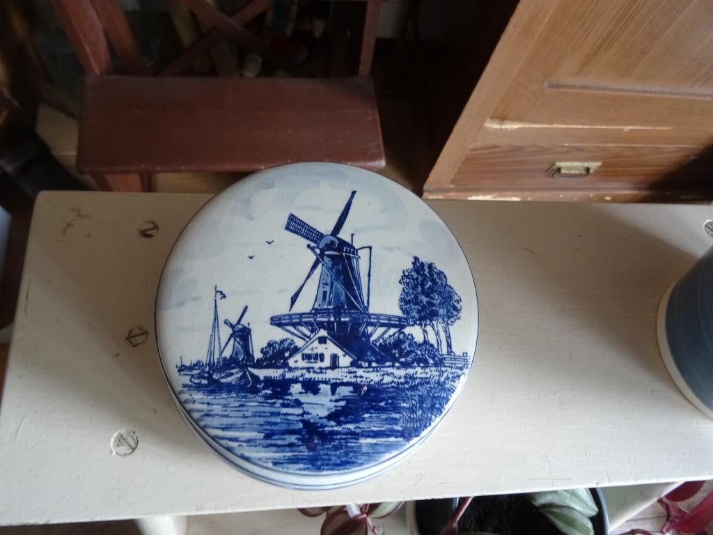 Oude Delfts blauw voorraadpot reclame Stuurman Sliedrecht, Ophalen