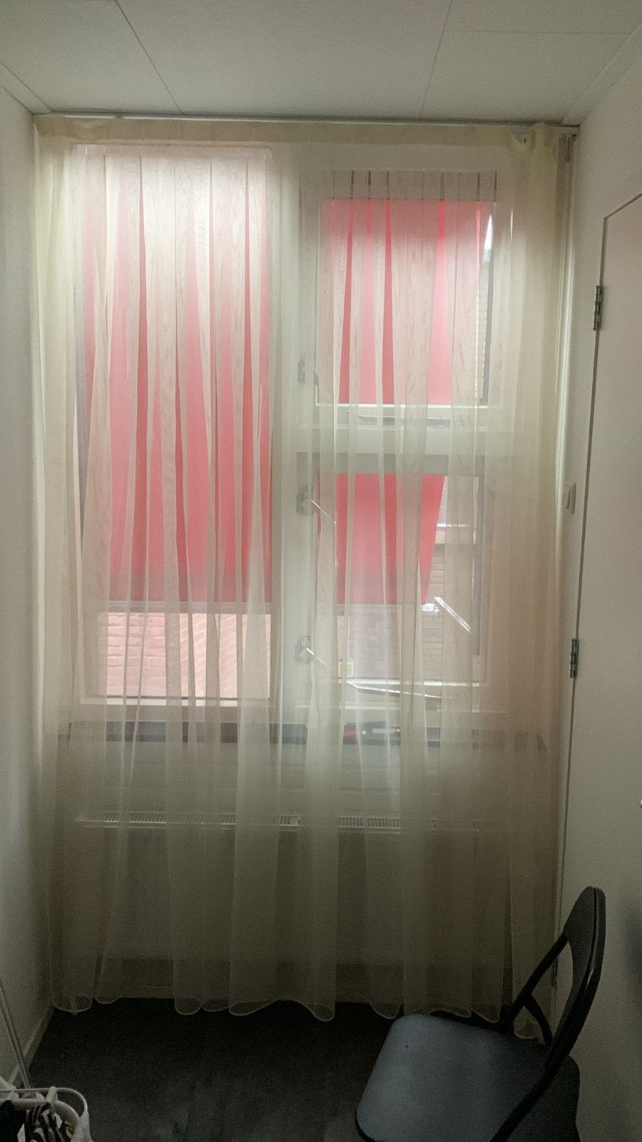 Gordijnen Lichtdoorlatende vitrage met beige, Vitrage, Gebruikt, Ophalen of Verzenden, Lichtdoorlatend