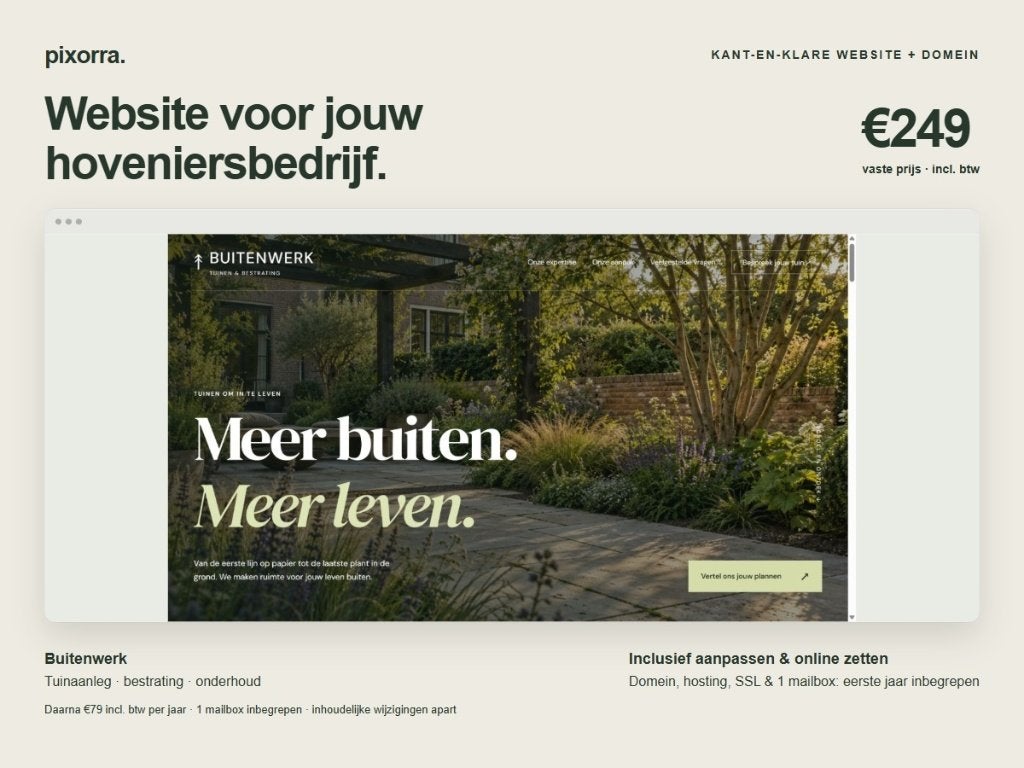 Complete hovenierwebsite + domein | €249, Website Bouw
