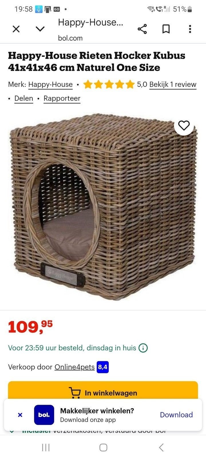 Hondenmand/ huis van Happy Home, Dieren en Toebehoren, Ophalen, Zo goed als nieuw