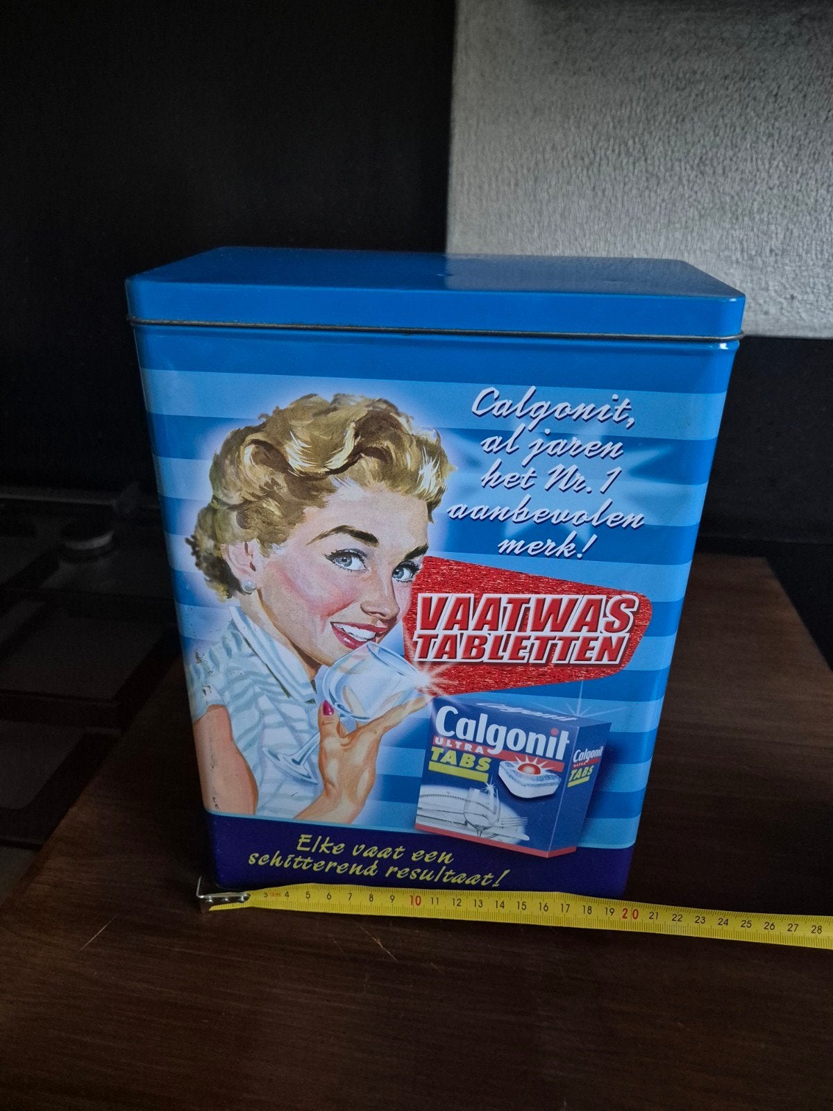 Vintage Calgonit blik voor vaatwastabletten, Ophalen of Verzenden, Gebruikt, Overige, Overige merken